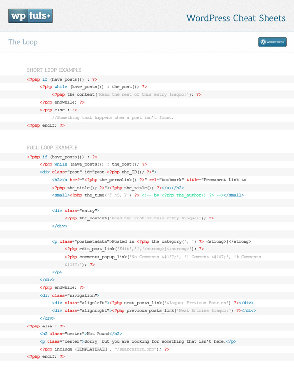 Wordpress Cheat Sheet