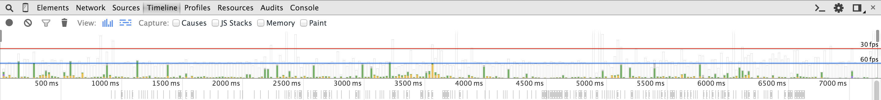 Screenshot of Chrome DevTools Timeline after the performance optimization